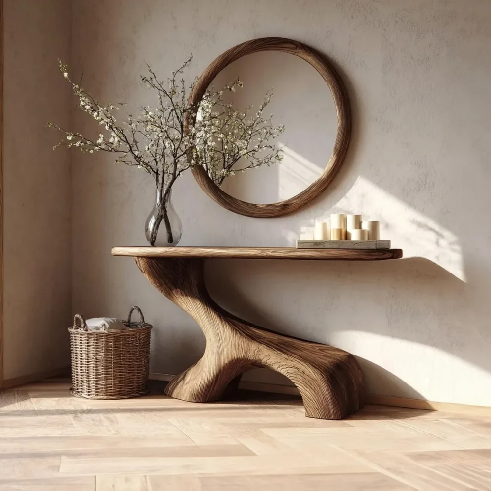Rustic Driftwood Console Table Handmade Solid Wood