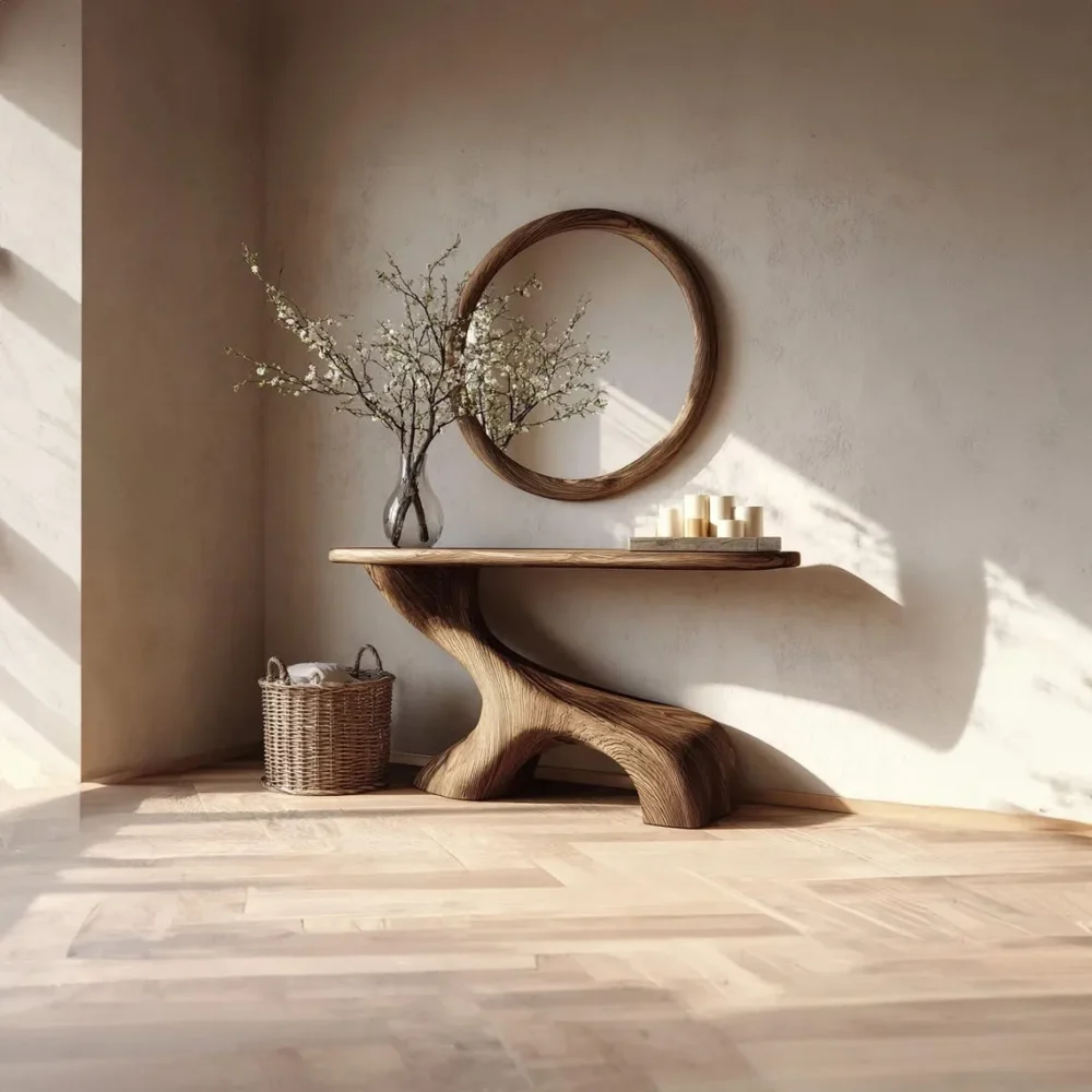 Rustic Driftwood Console Table Handmade Solid Wood - Image 6