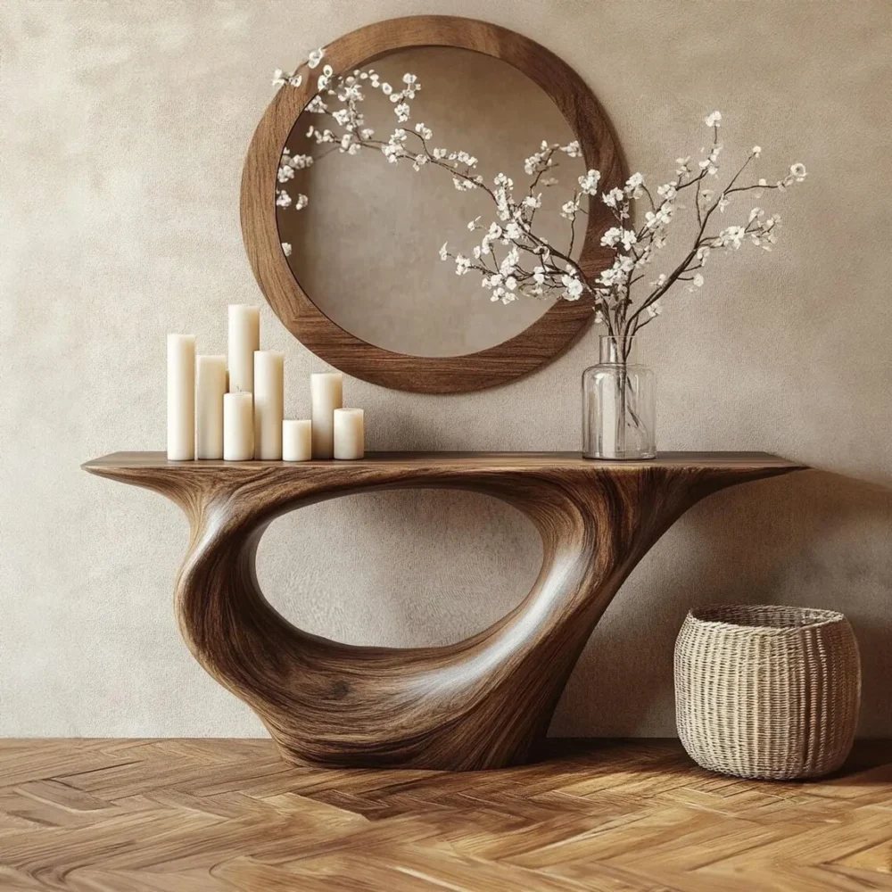 Sculptural Driftwood Console Table Handmade Solid Wood