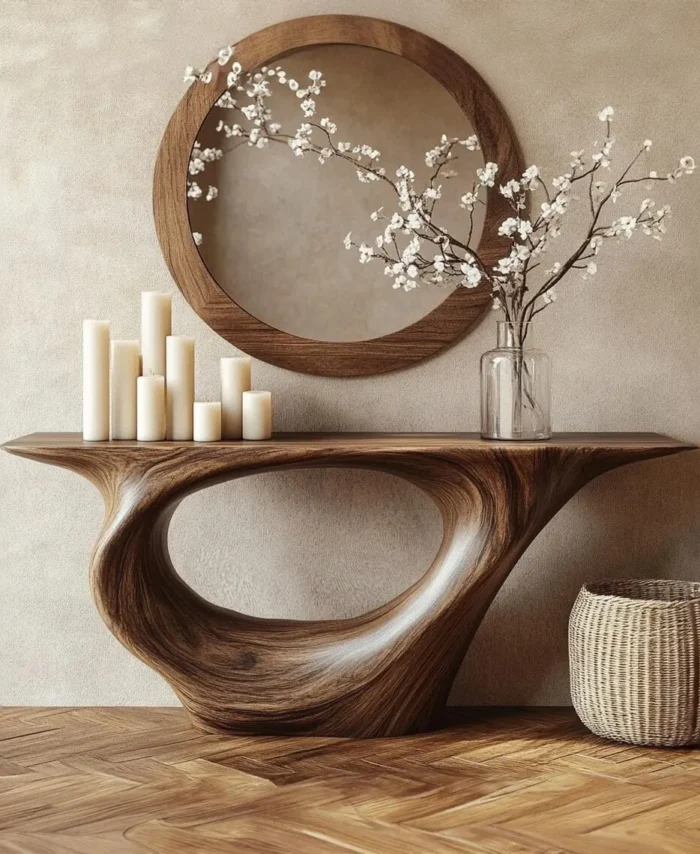 Sculptural Driftwood Console Table Handmade Solid Wood