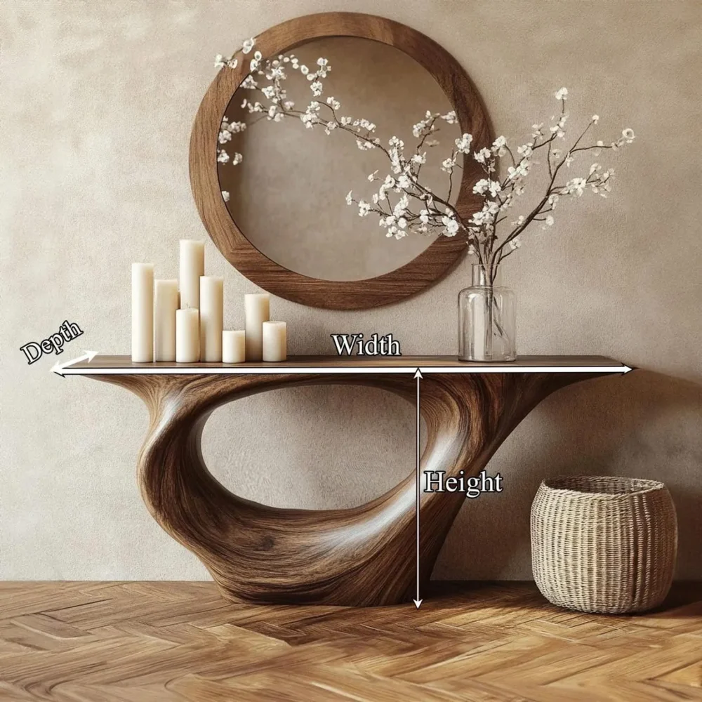 Sculptural Driftwood Console Table Handmade Solid Wood - Image 3