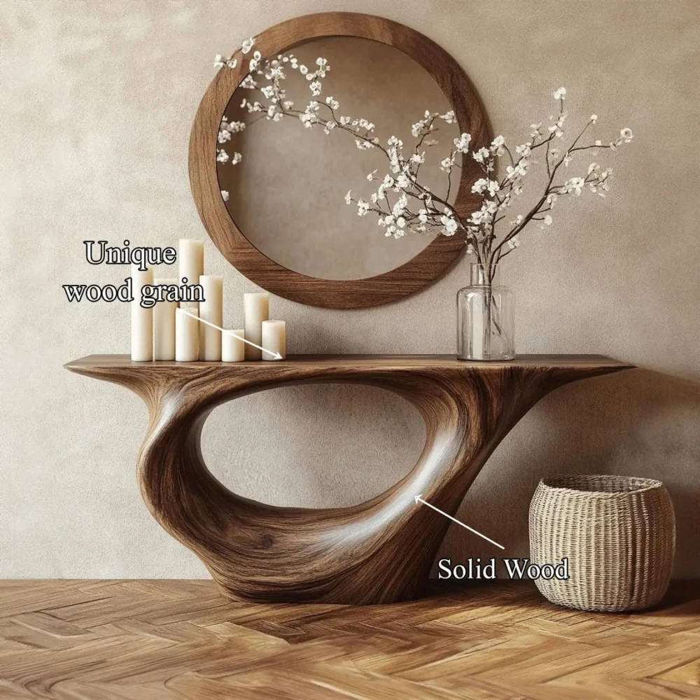 Sculptural Driftwood Console Table Handmade Solid Wood - Image 4