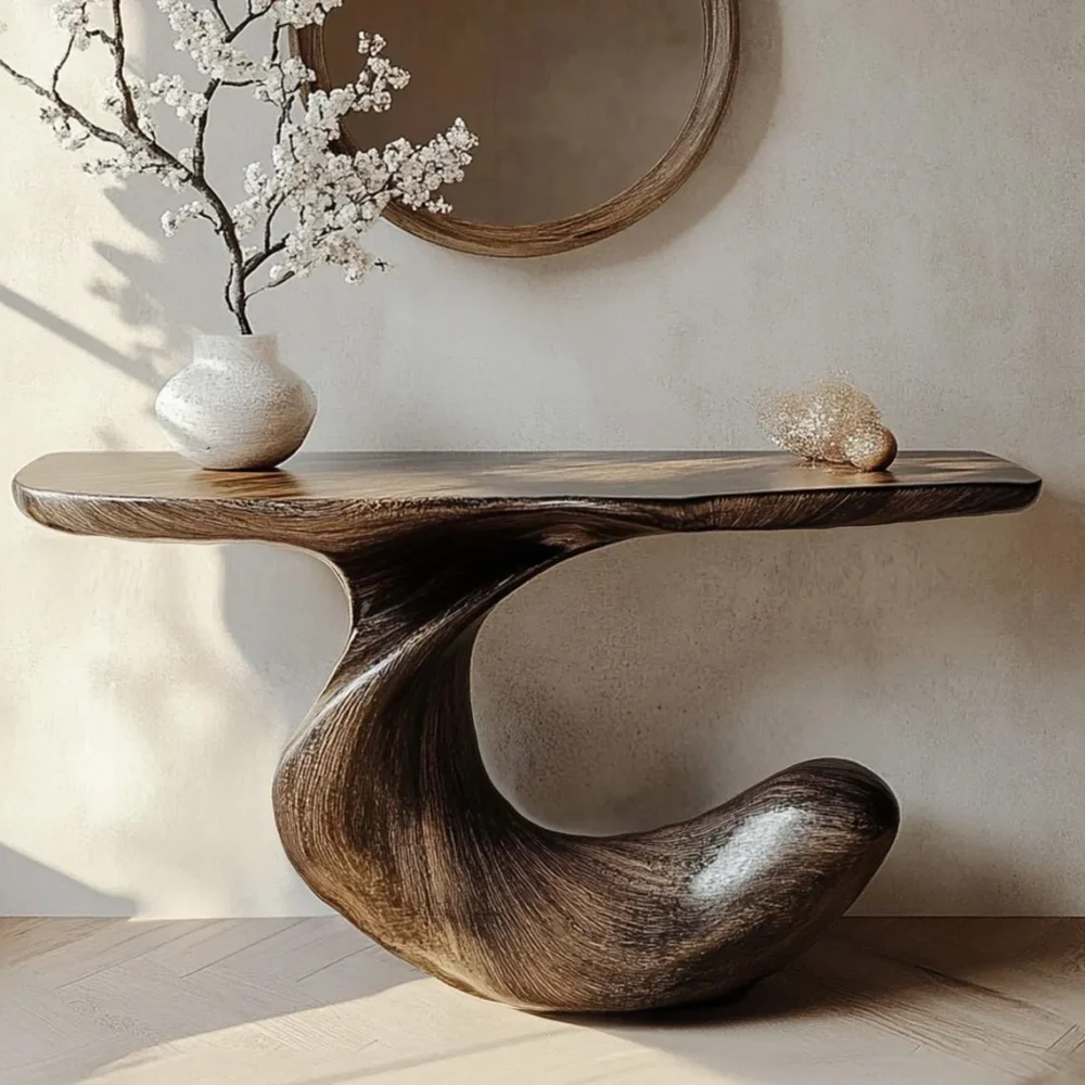 Rustic Solid Wood Mini Console Table Live Edge Handmade - Image 5