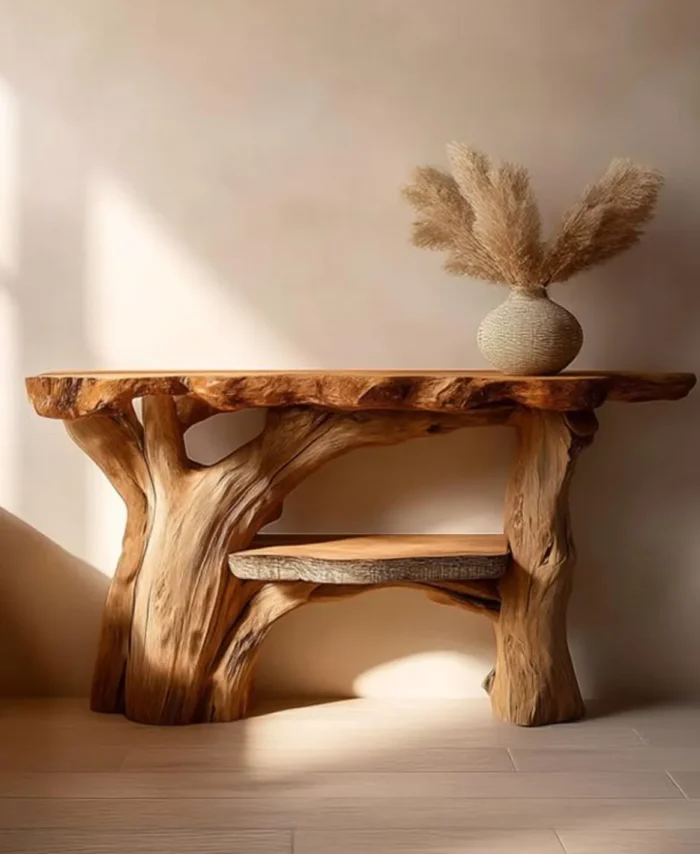 Rustic Solid Wood Console Table Unique Handmade Entryway